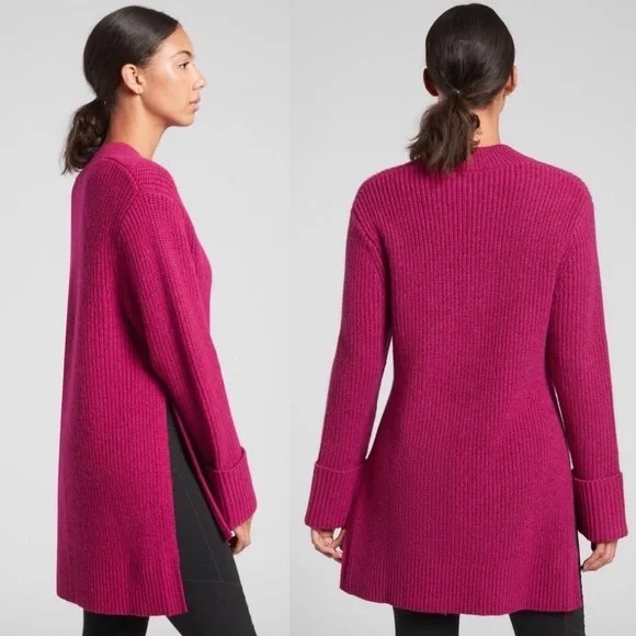 Athleta  Shasta V-Neck Oversized Sweater Fuchsia Size M Wool Blend - Picture 2 of 10